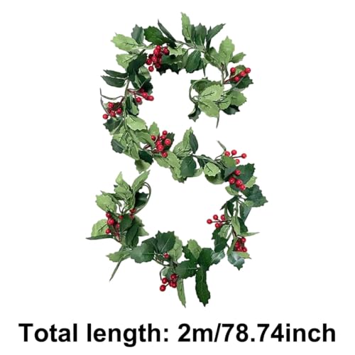 2 PCS 6.5 FT Flexible Faux Berries & Leaves Christmas Garland for Mantel (Green) - image 7