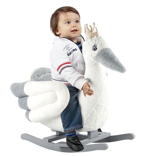 Rock My Baby Rocking Horse, Gray Stork Animal Rocker for Toddlers 1-3, Plush Rocking Horse with Seat, Wooden Rocking Horse Boys and Girls Gift, (Gray...