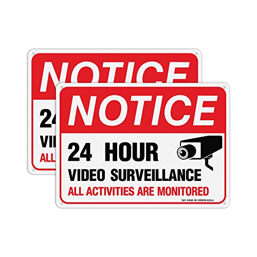 T&R Video Surveillance Sign, All Activities Are Monitored,2 Pack,7x10 Inches Rust Free .040 Aluminum Reflective,UV Protected, Waterproof, Weatherproof and Fade Resistant,4 Pre-drilled Holes,Red