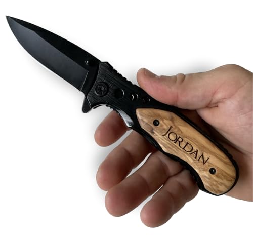 image for MRC Wood Products Custom Engraved Wood Handle Pocket Knife - Personali