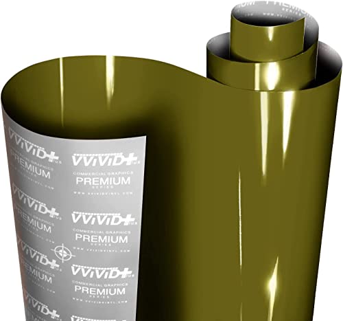 VViViD+ Ultra Gloss Combat Military Green Vinyl Car Wrap Premium Paint Replacement Film Roll w Nano Air Release Technology, Stretchable Protective Liner (25ft x 5ft)
