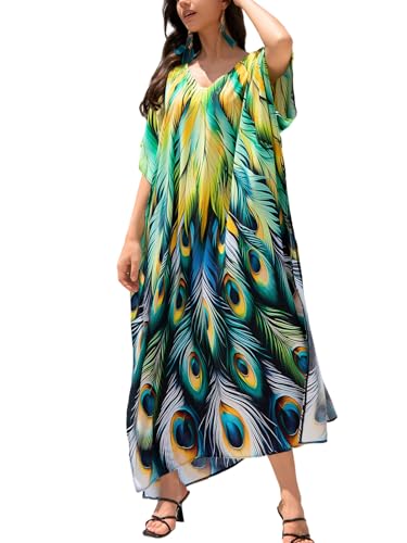 Image of IMAGEKOPE Kaftan Dresses for Women Plus Size Bathing Suit Cover up Vneck Batwing Dress Loose fit Moroccan Caftan mumu Dresses