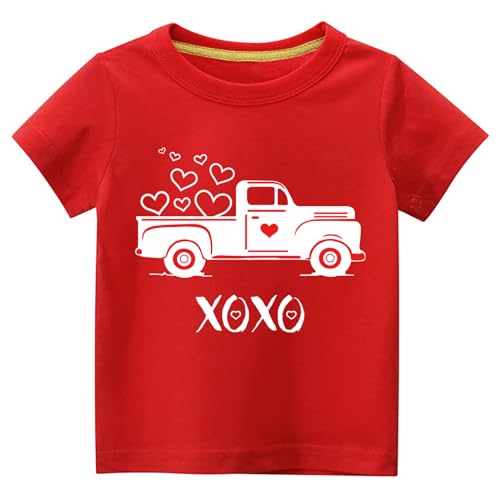 Image of Toddler Boys Girls Valentine's T-Shirt Love Heart Truck Dinosaur Shirt Cotton Kids Tee Tops 2-7 Years