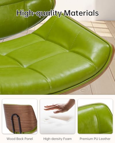 Image of Mid-Century Modern Home Office Chair,Accent Ergonomic Desk Chair with Walnut Finish&PU Leather,Armless Executive Computer Chair with 360 Swivel Rolling Wheels for Vanity, Bedroom&Workspace (Green)