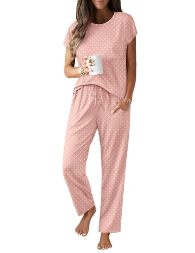 Image of Ekouaer Womens Pajama Sets Cap Sleeve Sleepwear Tops and Long Pants Comfy Pjs 2 Piece Lounge Set with Pockets S-XXL