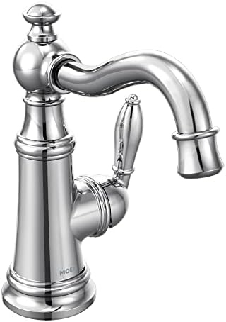 Moen S42107 Weymouth One-Handle Single Hole Traditional Bathroom Sink Faucet with Drain Assembly, Chrome, 0.375
