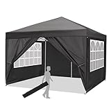 Pop-up Canopy Tent 10x10 Commercial Instant Shelter with Windows Outdoor Beach Camping Canopy with 4 Sidewalls Party Gazebo Tent with Carry Bag (Black)