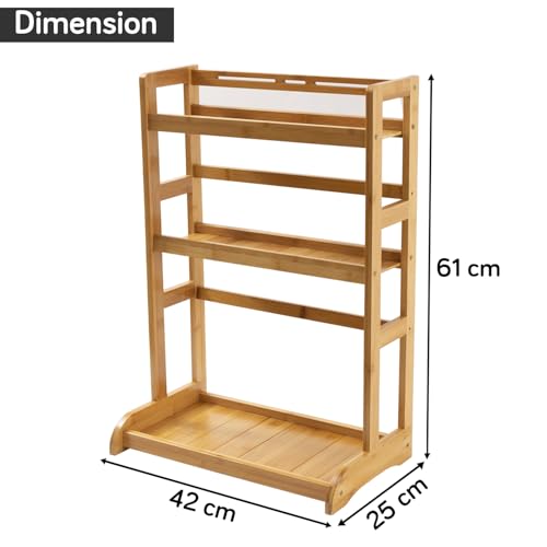 Image of HOKIPO 3 Tier Bamboo Spice Rack Organizer for Kitchen Platform Counter Top Rack Storage Shelf Stand (AR-5294)