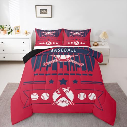Erosebridal Baseball Kids Bedding | Cleveland Queen Comforter Sets,Baseball City Comforter Sports Game Duvet Insert with 2 Pillow Cases