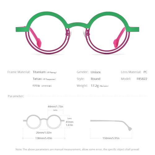 Image of FONEX Colorful Pure Titanium Glasses Frame Women Retro Round Eyeglasses