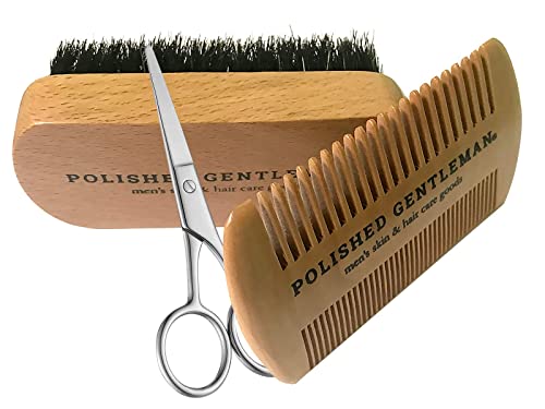 Beard Brush Set With Comb And Scissors Set For Men - Natural Boar Bristle Brush, Durable Wooden Comb Grooming Kit - Maintains Soft, Shiny, Smooth Facial Hair - Mustache Straightening And Shaping Tools #TOP1