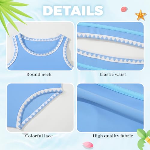 Image of Girls Bathing Suit Toddler Swimsuits 2 Piece Bikini Sets Round Neck Colorful Lace Teen Girls Swimwear 3-14T