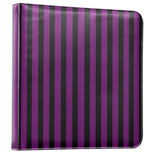 Álbum de fotos DIY con adhesivo, cubiertas de cuero PU rayas negras y moradas, encuadernación de 3 anillos, 40 páginas, 8x10 para recuerdos miniatura 1