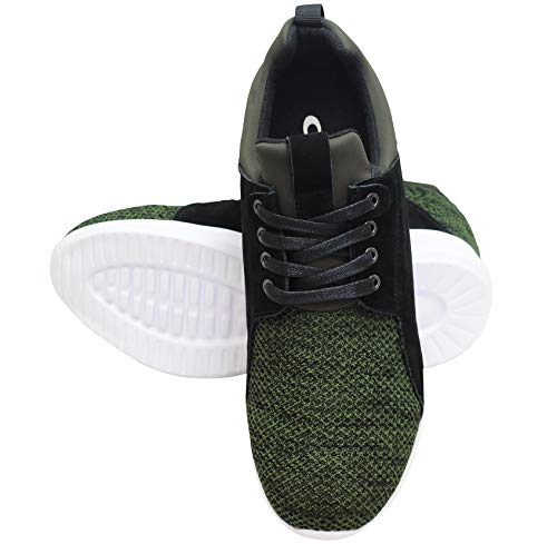 Image of CALTO Men's Invisible Height Increasing Elevator Shoes - Army Green Knitted Lace-up Super Lightweight Casual Trainer Sneakers - 3.2 Inches Taller - H71921 - Size 11 D(M) US