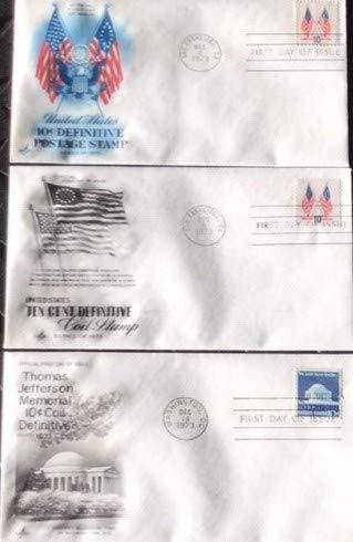 Thomas Jefferson Memorial 10c Definitive First Day Cover Cachets; Postage & Coil Stamp Series Of 1973 FDC's #1509 & 1510 [Lot Of 3]