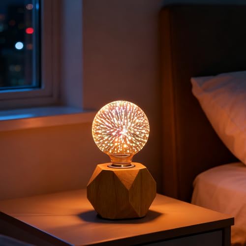 3D LED Firework Light Bulbs without a lamp holder ,Vintage Edison Bulbs with Star, Heart, Christmas Tree, Globe Shapes, Color Changing Decorative Bulbs for E27 Socket, Party,Festival Decor (spherical)