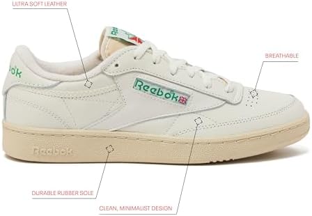 Reebok Club C Vintage Tennis Sneakers for Men, Casual White Mens Shoes, Size 7 to 15, Top-Chalk/Paperwhite/Glen Green, 10.5 — view 3