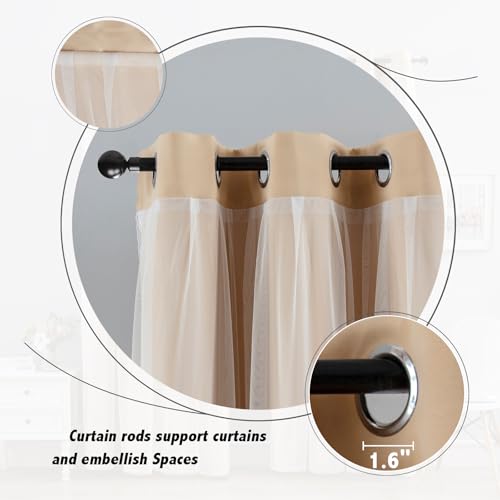 Image of Anytime Double Layer Blackout Curtains 2 Panels,52Wx72L,Beige | Sheer And Fabric Window Drapes Grommet Top Solid Color Bedroom Living Room Home Decor