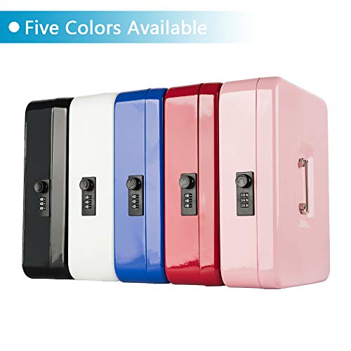 Image of KYODOLED Metal Cash Box with Combination Lock & Spring-Loaded Bill Clips, 5-Compartment Cantilever Coin Tray, Portable Safe for Yard Sales /Craft Fairs /Small Businesses, 11.81 inchx9.45 inchx3.54 inch, Blue