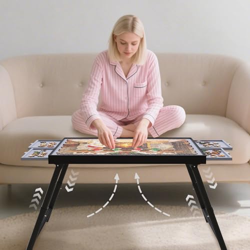 Puzzle Table with Drawers Adjustable Height 1500pcs,Foldable for Storage 3 ...