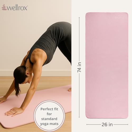 Wellrox Microfiber Yoga Mat Towel with Grip – Ultra Absorbent, Super Soft, and Quick Dry Hot Yoga Towel Non Slip for Pilates, Bikram, and Fitness Workouts (74” x 26”, Pink) - Thumbnail 4