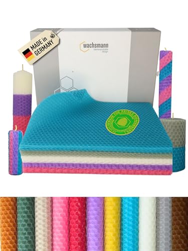 Wachsmann 20 placas de cera de abejas de Alemania, set colorido 'Magia de Colores', placas de cera 20 x 15 cm, haz tus propias velas de cera de abejas, cera para velas
