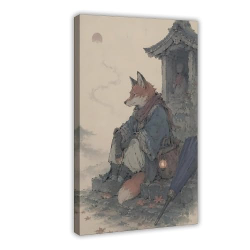 Renard bleu japonais sur toile décorative 61x91,4 cm pour salon et chambre