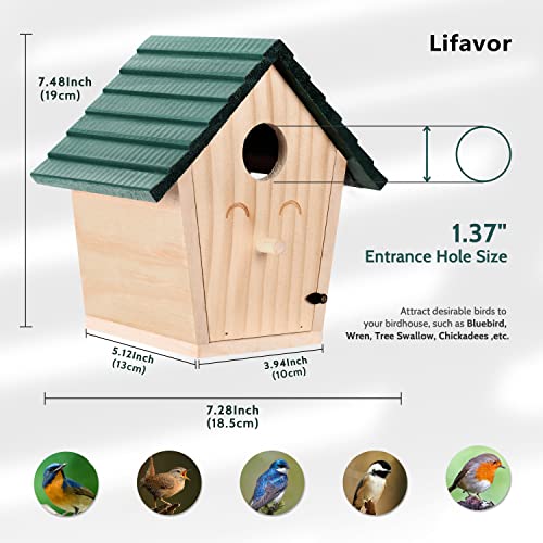 Lifavor Wooden Bird House With Green Roof, Hanging Box Nest For Wild Birds Watching, Weatherproof Wren Birds Birdhouse Garden Decor - Removable Door & Air Vents #TOP1