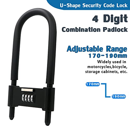 4 Digit Combination Padlock,Heavy Duty Anti Theft U-Shape Security Code Lock With Adjustable Shackle,For Bicycles, E-Bike,Mountain Bike,Road Bike,Gates,Shed, Fence [ Adjustable Range 170-190Mm] #TOP4