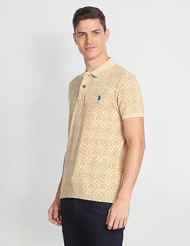 Image of U.S. Polo ASSN. Printed Slim Fit Polo T Shirts for Men - 100% Cotton, Half Sleeves Mens Tshirt