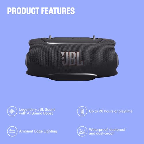 Image of JBL Xtreme 5 - Portable Waterproof Speaker - Black | Legendary JBL sound that hits harder with AI Sound Boost, Up to 28 hours of playtime, Shoulder strap with floating hooks