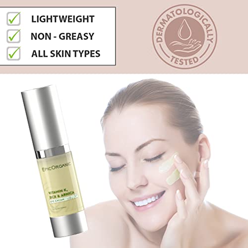 Epic Organic Eye Cream - Vitamin K & Arnica - Naturally Reduces Wrinkles, Under Eye Bags, Puffiness, Dark Circles & Fine Lines, Nourishes Around Eye Skin | 0.5Oz #TOP3