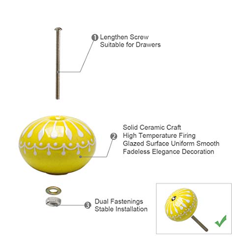 Uxcell 4Pcs Ceramic Knobs Vintage Knob Drawer Pull Handle Furniture Door Desk Cupboard Wardrobe Dresser Decorative Yellow #TOP7