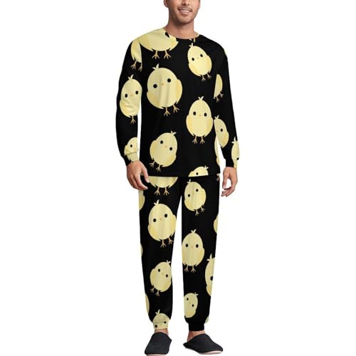 Lovely Chick Men's Pajamas Set Long Sleeve Sleepwear Crew Neck Loungewear Tops And Bottom
