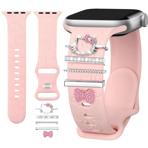 JR.DM Watch Band Charms (with Band) Compatible with Apple Watch Band 38mm 40mm 41mm Women, Cartoon Silicone Band & Cute Decorative Apple Watch Charms for iWatch Series 9 8 7 6 5 4 3 2 1 SE