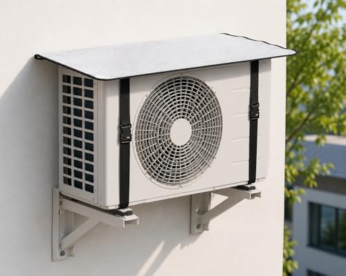 Image of AC Outdoor Unit Cover, Reflective Aluminum Sun Shade for Split Air Conditioner Condenser Unit, Weatherproof Heat Protection with Adjustable Straps (Top Cover)