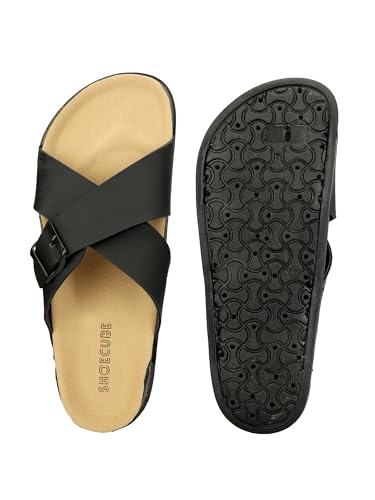 Image of Men Cross Strap Buckle Slippers | Casual Sandals for Men | Comfortable Footwear | Stylish Slip-On Sandals | Anti-Slip Rubber Sole