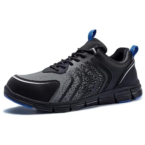 SPIEZ Men's Safety Shoes, Composite Toe, Non-Slip, Puncture-Proof, Lightweight & Breathable Work Sneakers, Black Blue US10 Cover