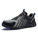 SPIEZ Safety Shoes for Men, Extra Lightweight Breathable Composite Toe Work Sneakers Black Blue US 7.5-12