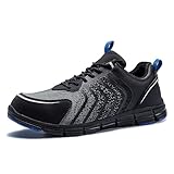 SPIEZ Composite Toe Trainers Men - Lightweight Safety Shoes, Breathable Safety Trainers, Non Slip Comfortable Work Shoes Black Blue UK 10