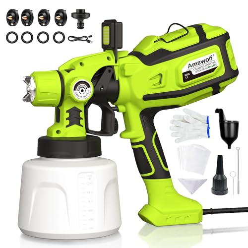 Paint Sprayer, AMZWOLF 1250W HVLP Spray Paint Gun with 5 Nozzles & 3 Spray Patterns, Adjustable Flow...