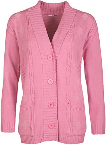 Image of WearAll Plus Size Womens Button Long Sleeve Pocket Top Ladies Knitted Cardigan - Dusky Pink - 14-16