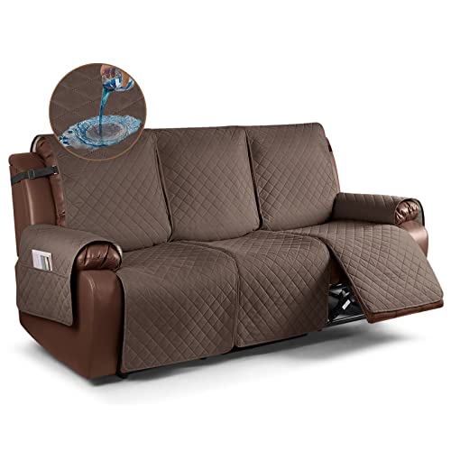 Kincam Waterproof Recliner Sofa Cover, Non-Slip Reclining Couch Covers For 3 Seat, Recliner Couch Cover Furniture Protector With Elastic Straps For Pets, Kids, Brown #TOP3