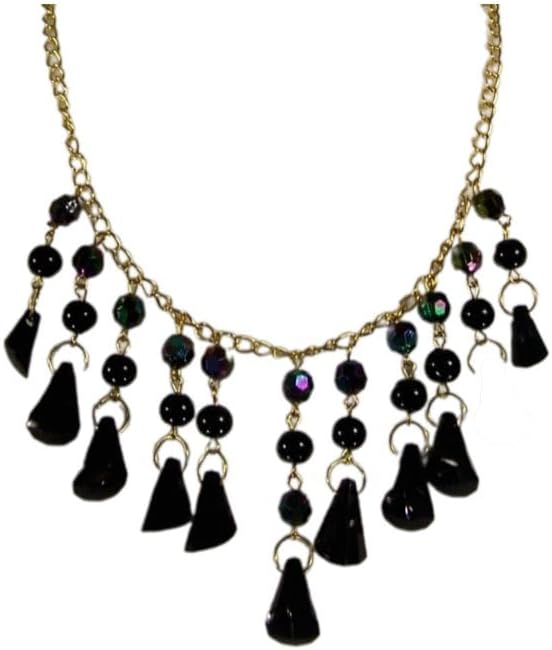 Black Gold Tone Chain Link Bib Collar Dangle Statement Necklace 18-19.5 Long Medallion Hanging Long Chain Pendant Necklace For Women