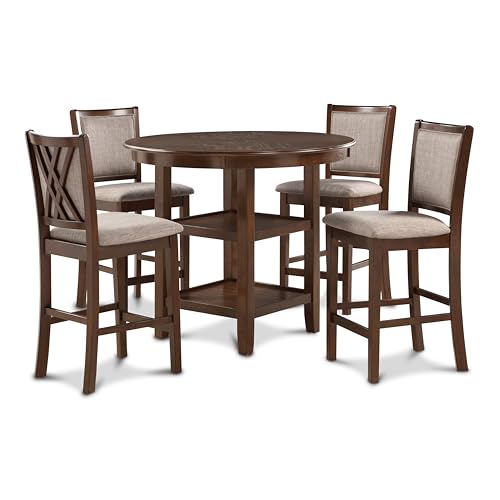 New Classic Furniture Amy 5-Piece Counter Dining Table Set Cherry Brown