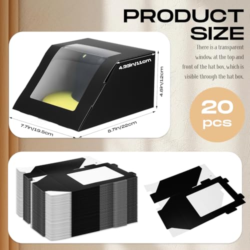Gilprop 20 Pcs Hat Gift Boxes with Window Baseball Hat Organizer Display Box for Hat, 8.7 x 7.7 x 4.8, Paper Fold Storage Container Packing Box for Baseball Caps Dad Hat Billed Cap - Thumbnail 2