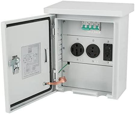 HDWS RV Temporary Power Outlet Panel Box, Pedeatal Electrical Breaker Box with 20 30 50-Amp Receptacle Installed, Circuit Breaker Panel for RV Camper Trailer Motorhome Construction Sites