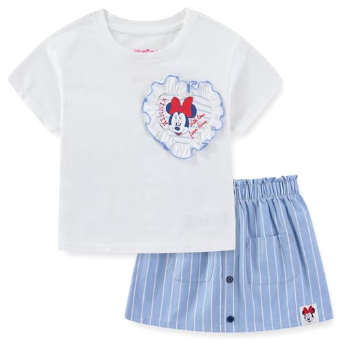 Disney Minnie Mouse Girls Short Sleeve T-Shirt and Chambray Skirt 2 Piece Set for Toddler to Big Kids
