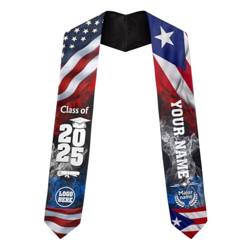 MonkeyVan Personalized Graduation Stole for Puerto Rican Senior, Puerto Rico Flag Graduation Sash Class of 2025 Gifts S181