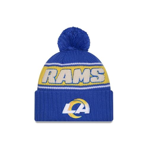 New Era Los Angeles Rams NFL 2024 Sideline Sport Knit Blau Bommelmütze - One-Size